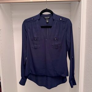 White House Black Market Navy Long Sleeve Blouse